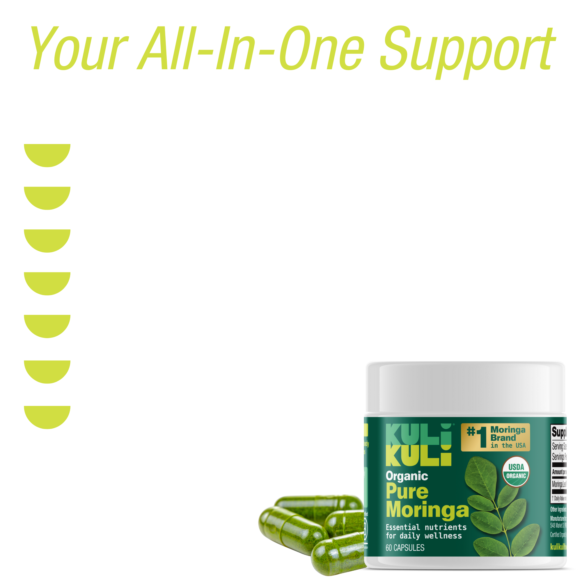 Organic Pure Moringa Powder Capsules (60-Count)
