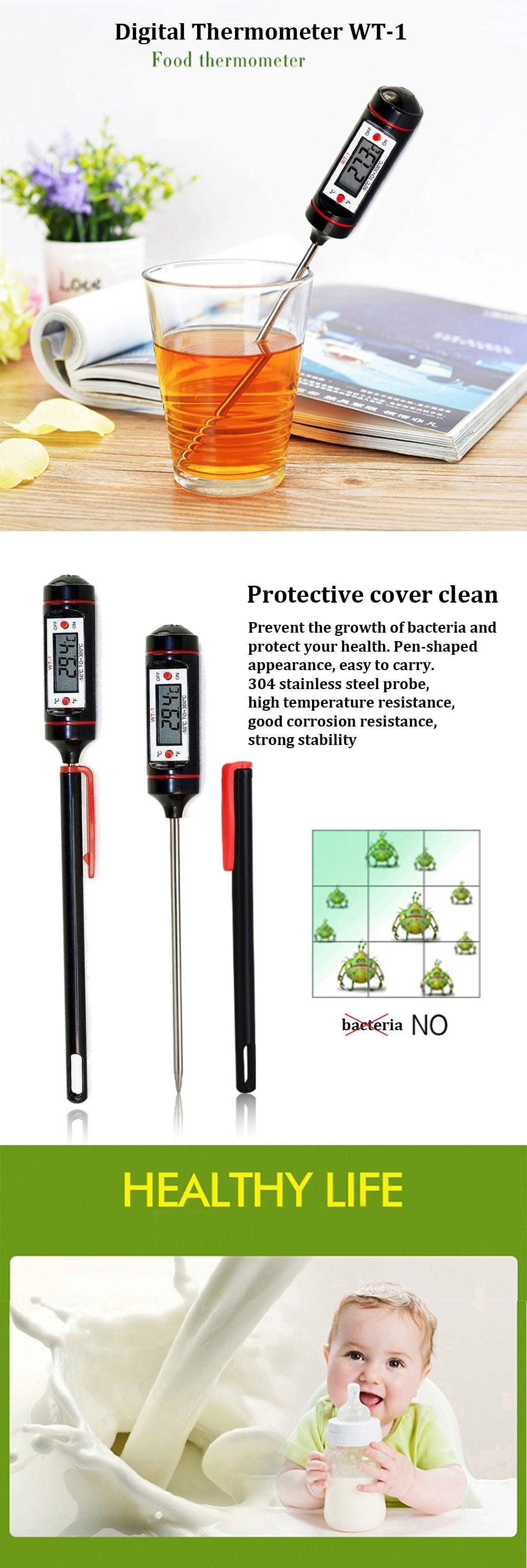Professional Digital Kitchen Thermometer Barbecue Water Oil Digital Candy Candle Thermometer Cooking Kitchen BBQ Grill Thermometer Probe Instant Read Thermometer for Liquids Meat Food Thermometers 304 Stainless Steel Probe Tools