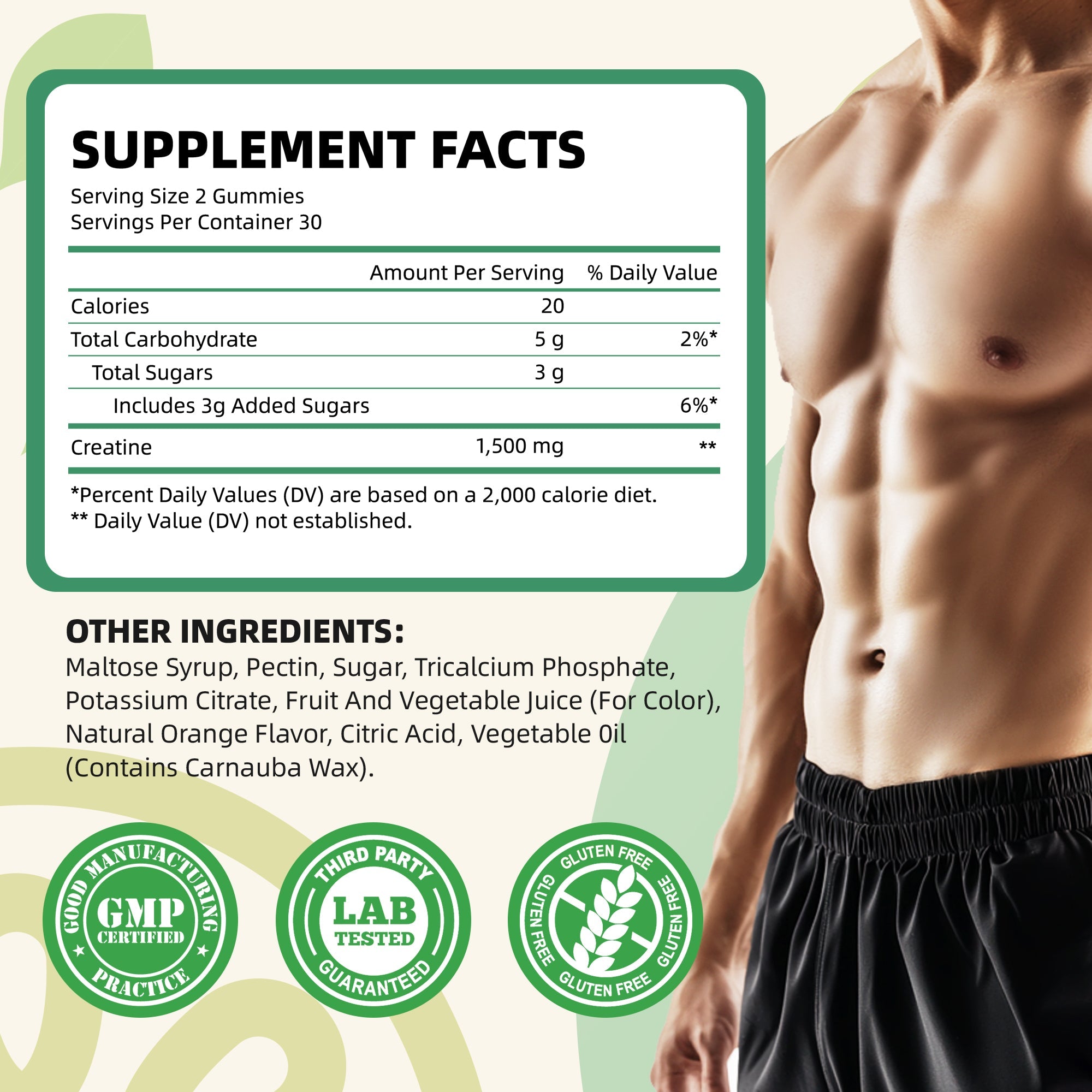 I Love Health Creatine Monohydrate Gummies - 1500mg per Serving, 60 Gummies for Men & Women, Natural Orange Flavor, Supports Muscle Growth, Strength, and Recovery, Vegan, Non-GMO, Gluten-Free, Made in cGMP Facility