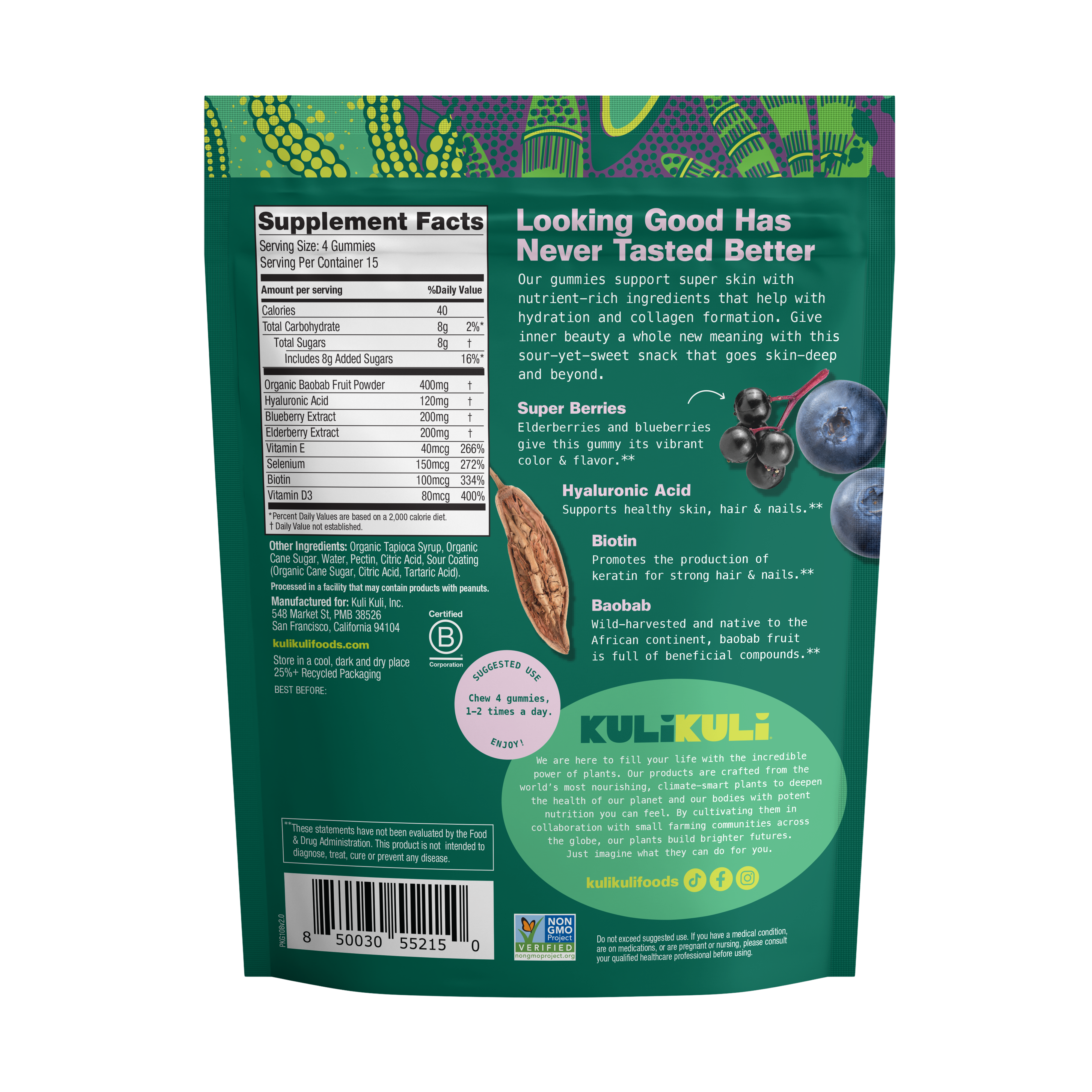 Hyaluronic Acid, Biotin & Baobab Superfood Gummies