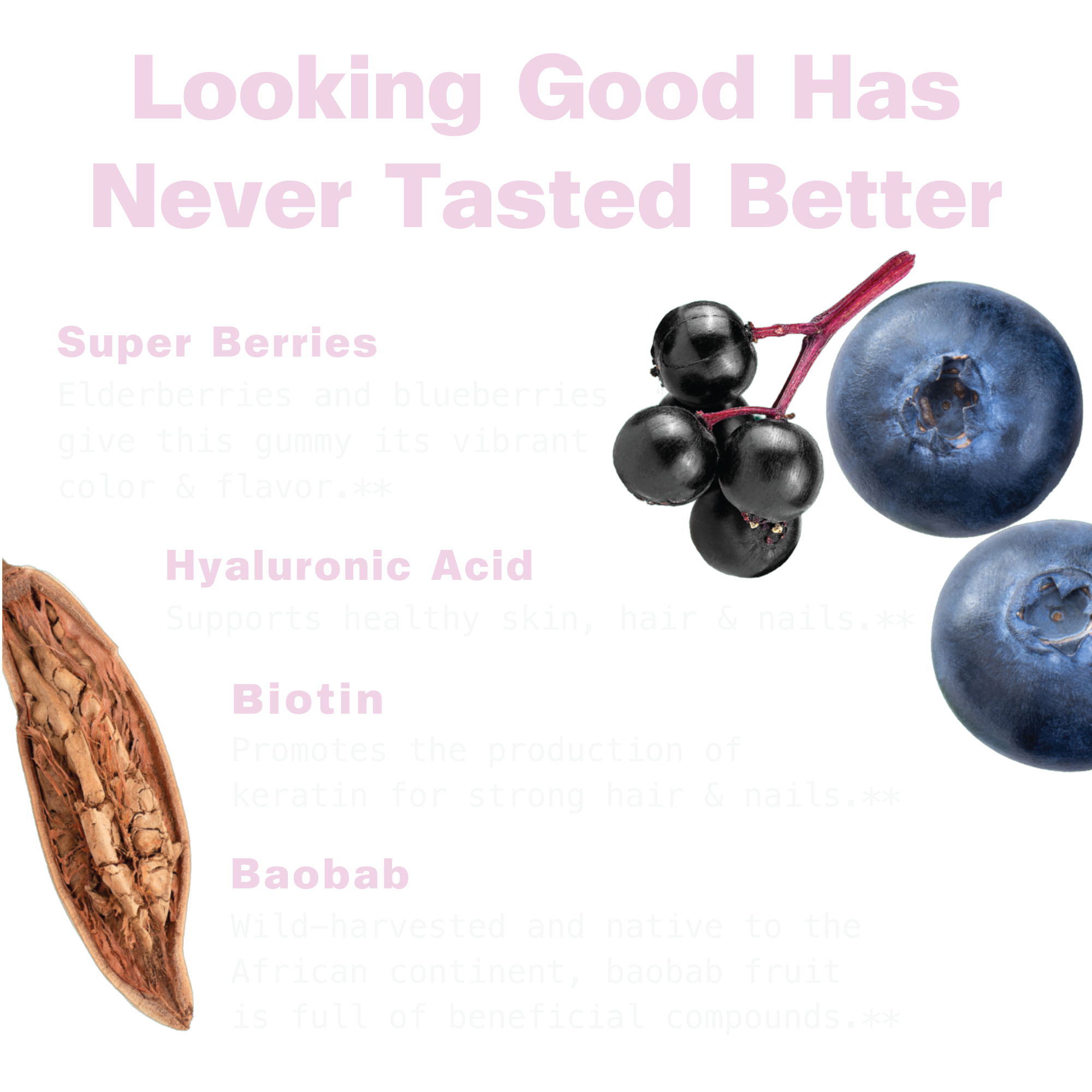 Hyaluronic Acid, Biotin & Baobab Superfood Gummies