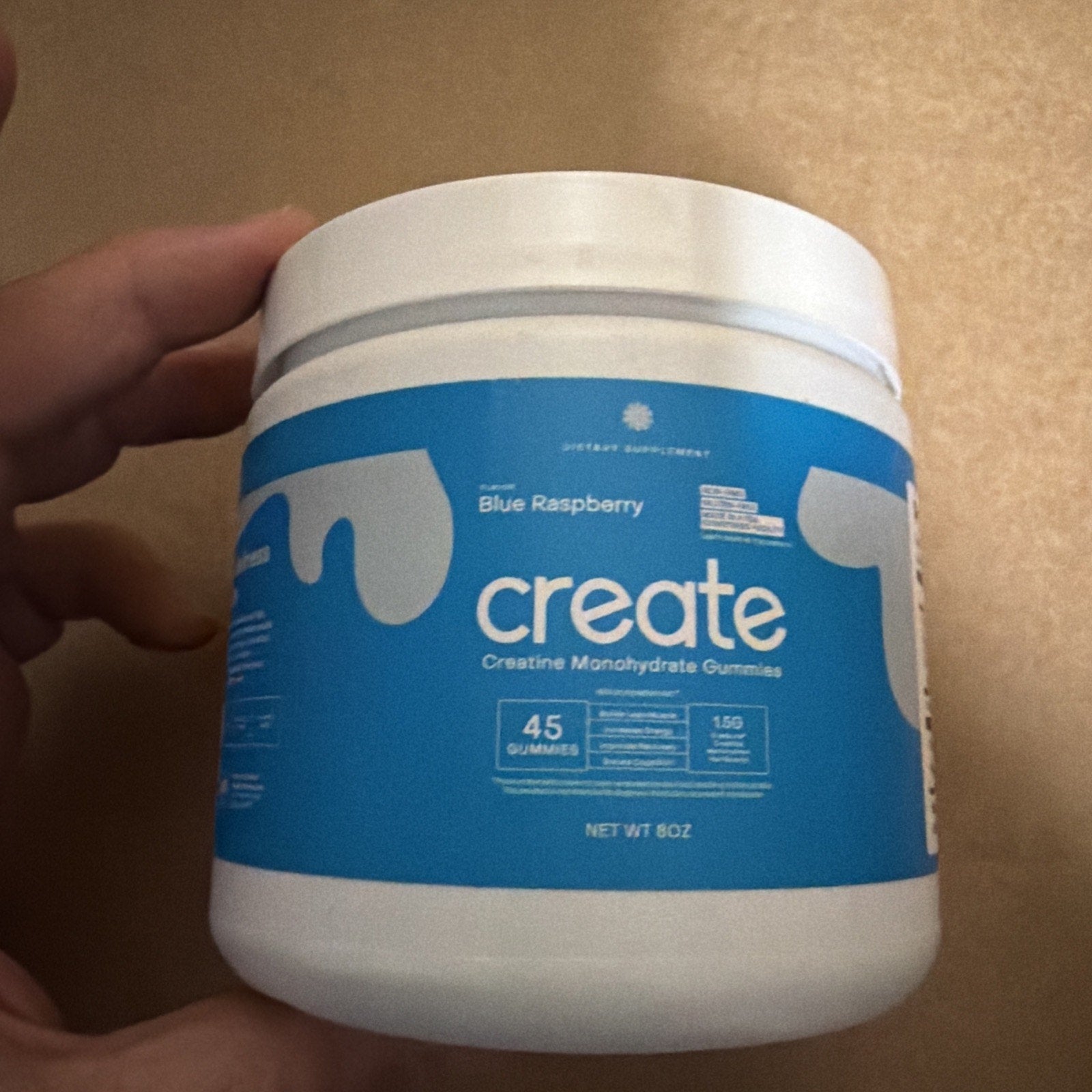 Create Wellness Creatine Monohydrate 45 Blue Raspberry Flavored Gummies